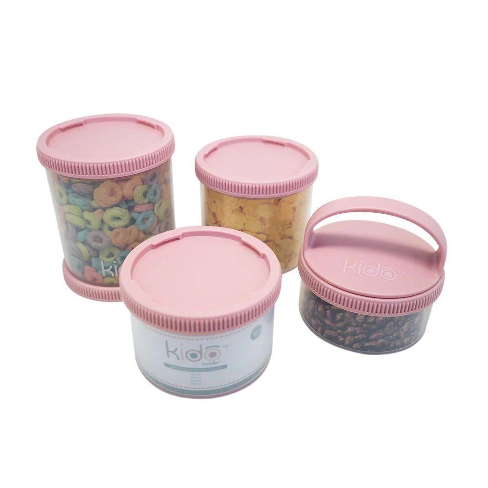  Set 4 Herméticos Snack Rosa Volumen: 120ml 180ml 230ml 290ml Kido-1