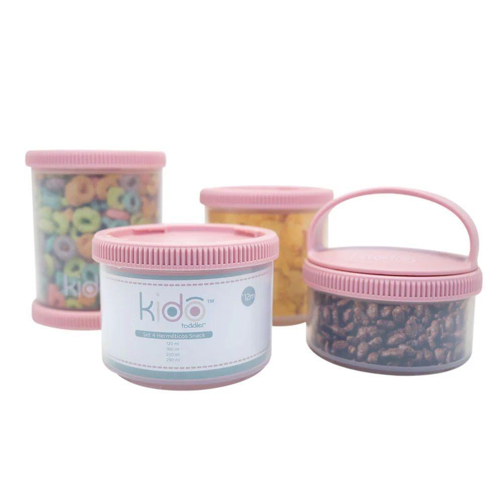  Set 4 Herméticos Snack Rosa Volumen: 120ml 180ml 230ml 290ml Kido-2