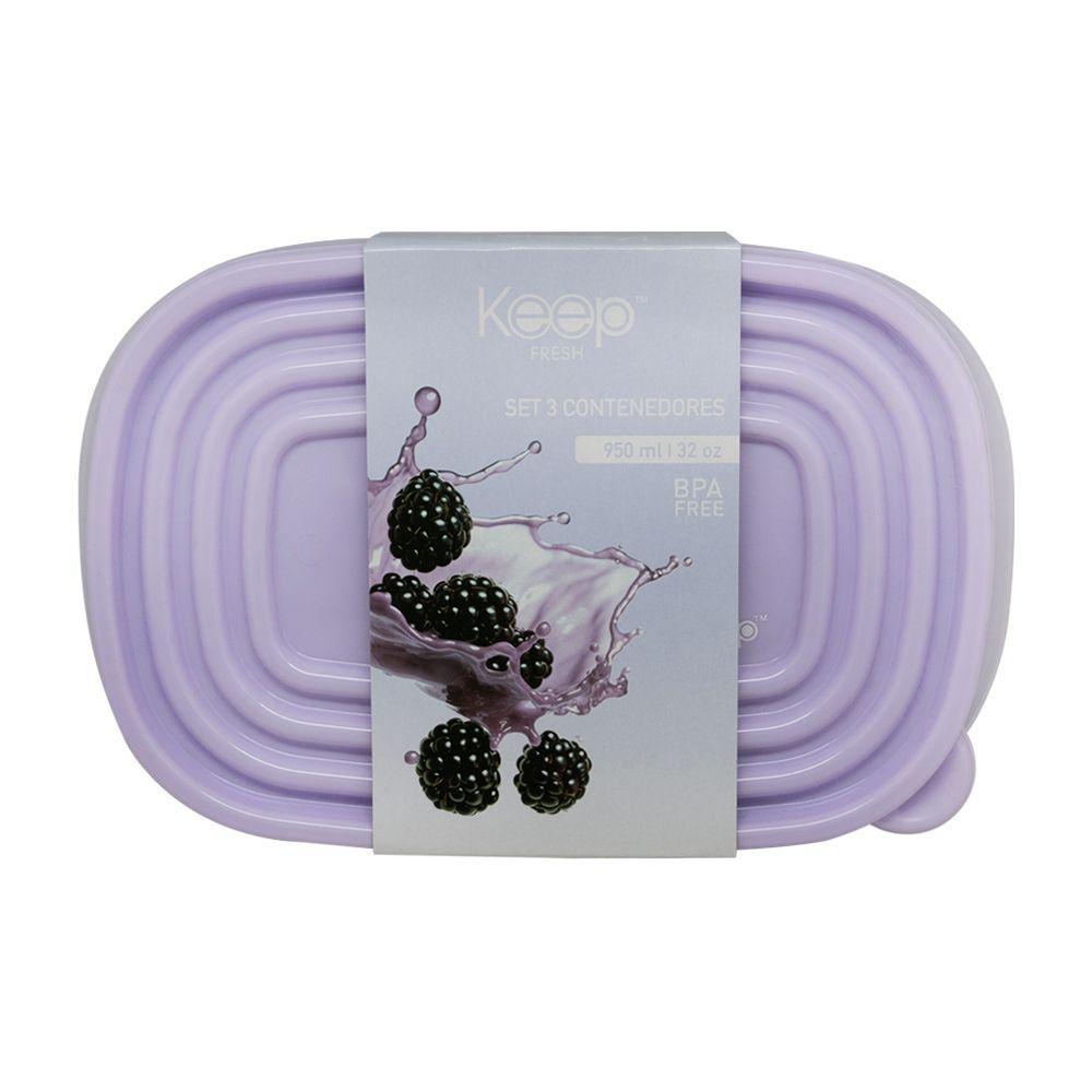 Set 3 Contenedores Apilables PP 950 Ml Lila Keep-2