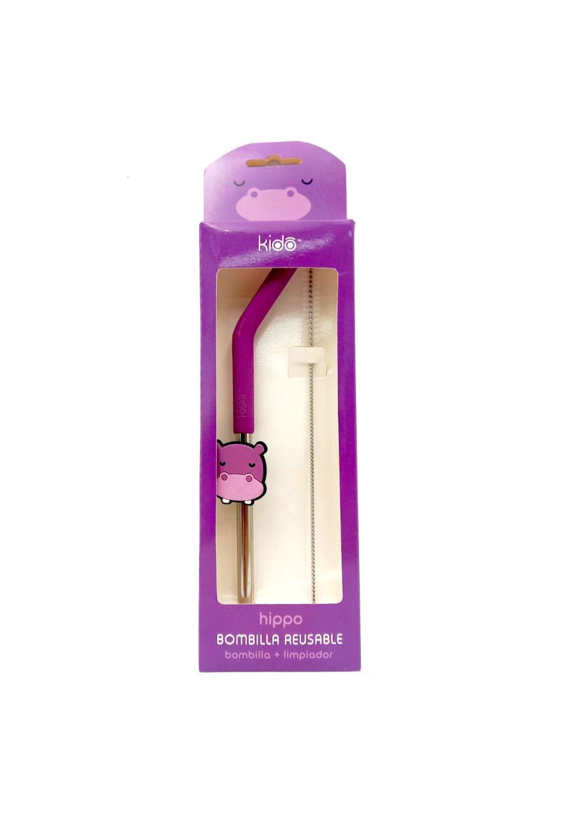 Bombilla Reutilizable con Limpiador Diseño Hippo Kido-1