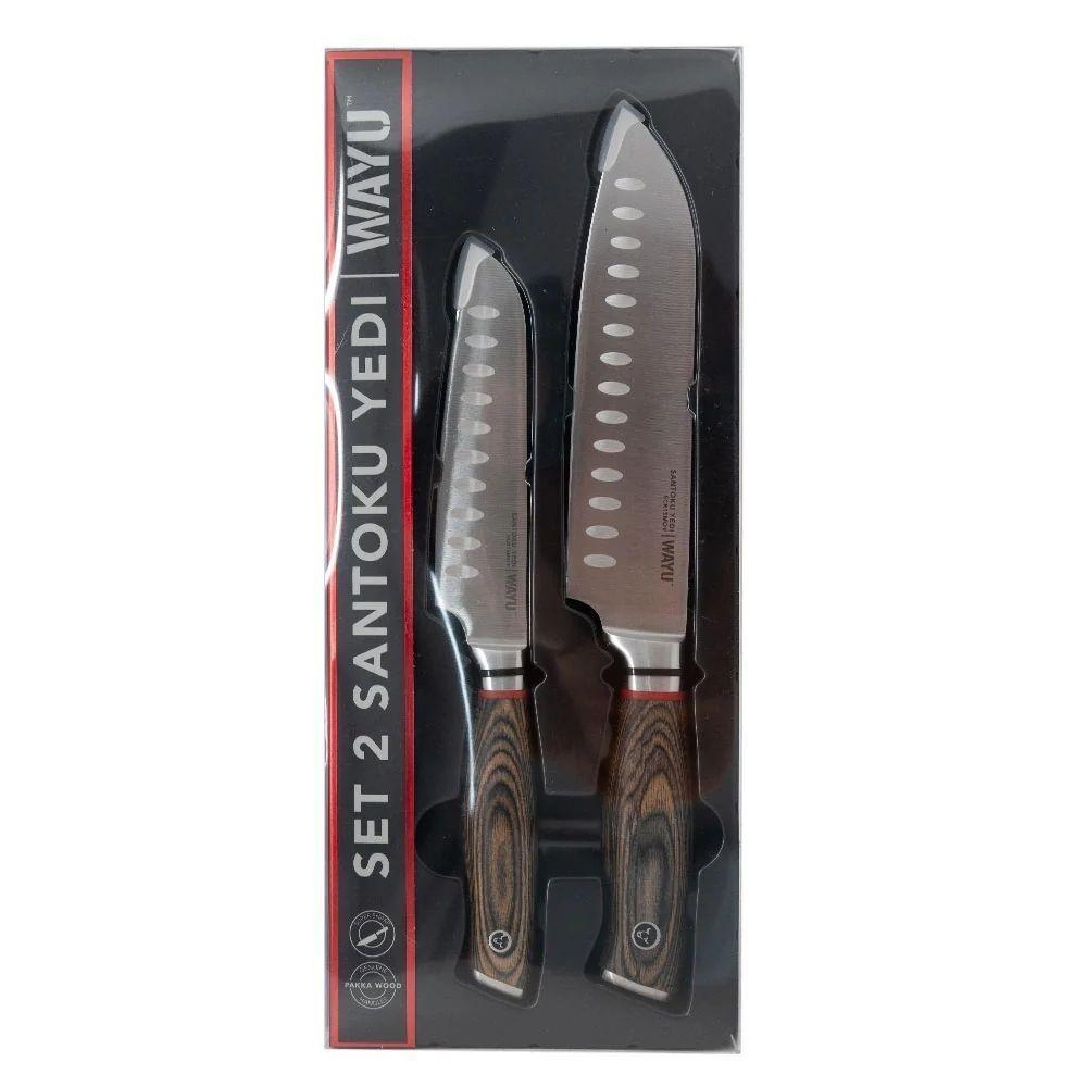Set 2 Cuchillos Santoku Ring Red Wayu-0