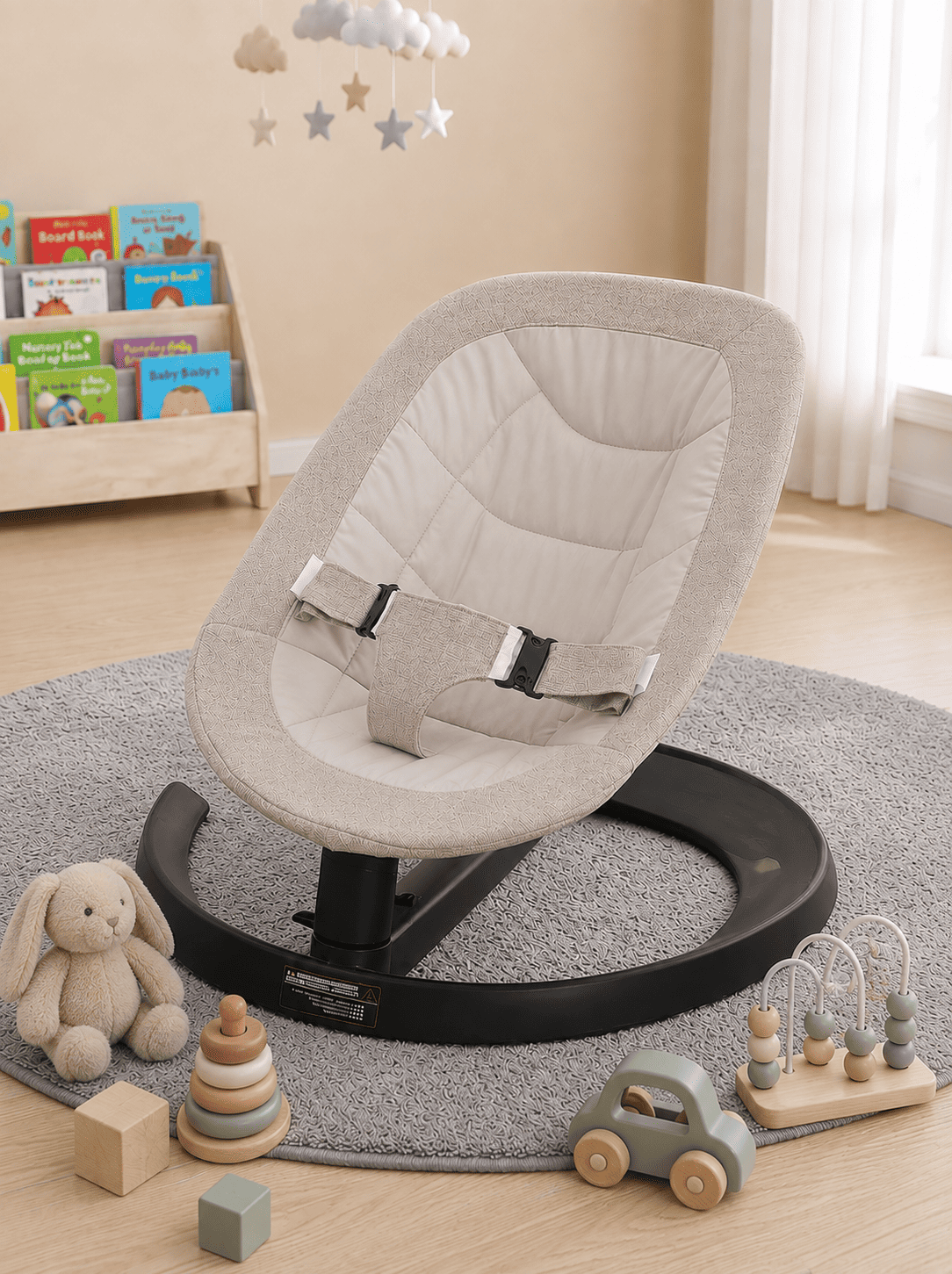Silla mecedora para bebes gris perla o beige-1