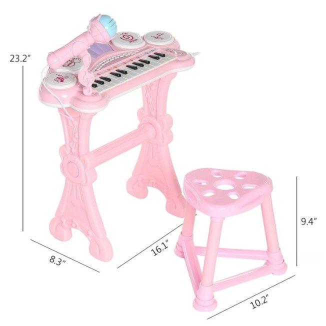 Teclado Electrónico Piano Rosado Para Niños Musical Con Micrófono-1