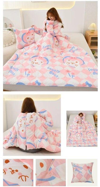 Frazada Kawaii Con Mangas Convertible 3 En 1 Para Adultos Rosado-1