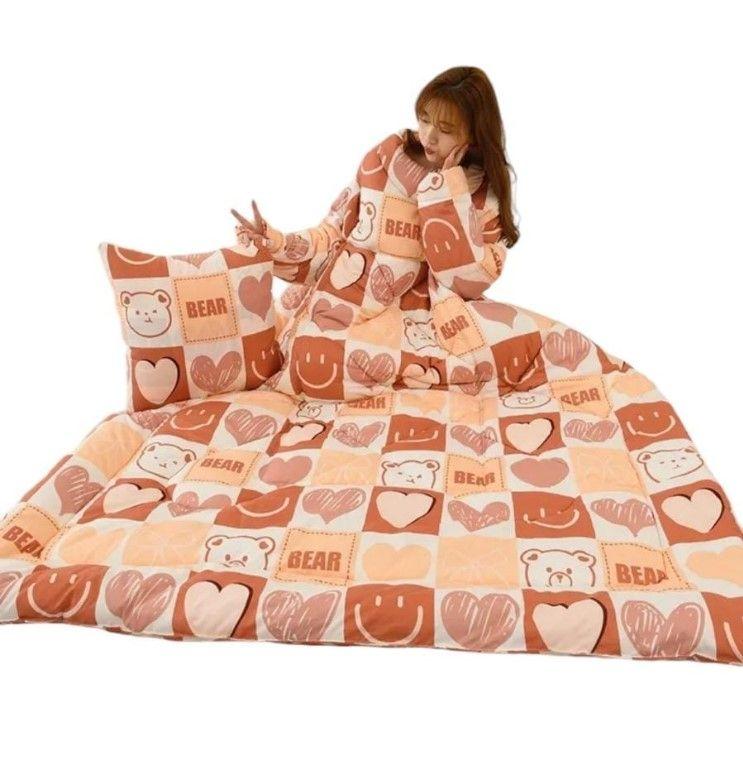 Frazada Kawaii Con Mangas Convertible 3 En 1 Para Adultos Naranja-1