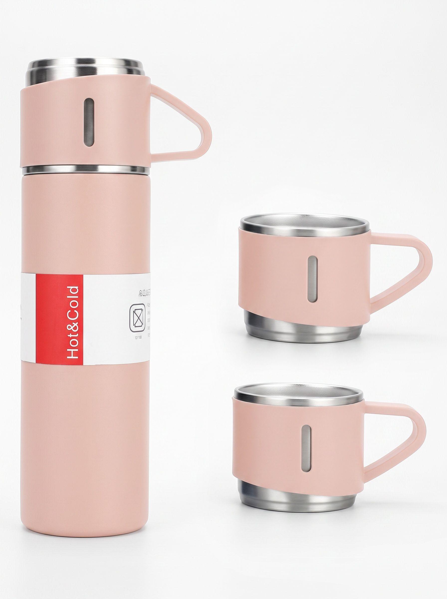 Termo Estuche mas 2 tazas 500ml Rosado-2