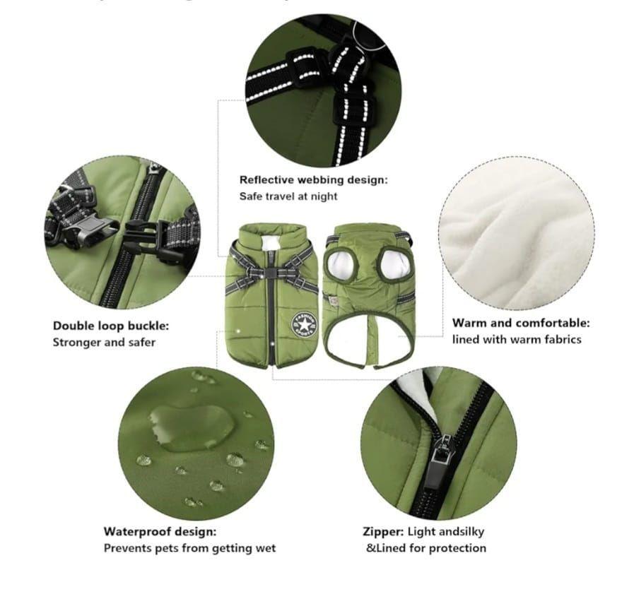 Parka Chaqueta Impermeable Reflectante Mascotas Perro Talla XL con Arnés-2