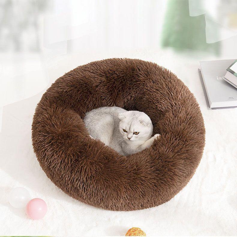Cama Antiestrés de Felpa Suave Redonda para Mascotas Perros Gatos 50cm x 50cm-2