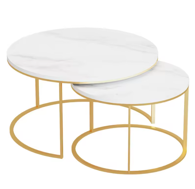 Juego Mesas Centro Redonda Living Tipo Mármol Moderna 70cm y 50cm-1