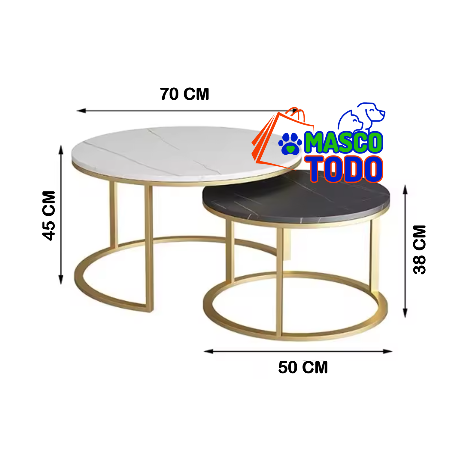 Juego Mesas Centro Redonda Living Tipo Mármol Moderna 70cm y 50cm-2