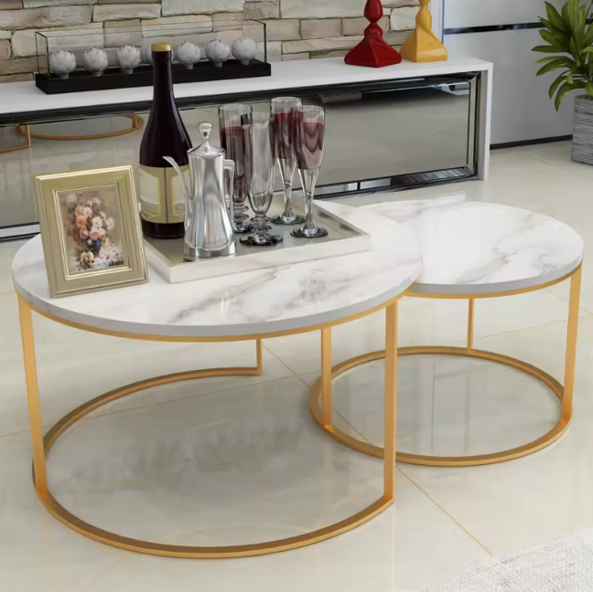 Juego Mesas Centro Redonda Living Tipo Mármol Moderna 70cm y 50cm-3