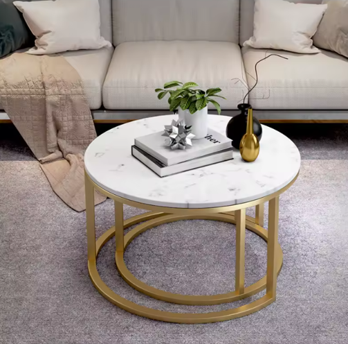 Juego Mesas Centro Redonda Living Tipo Mármol Moderna 70cm y 50cm-4