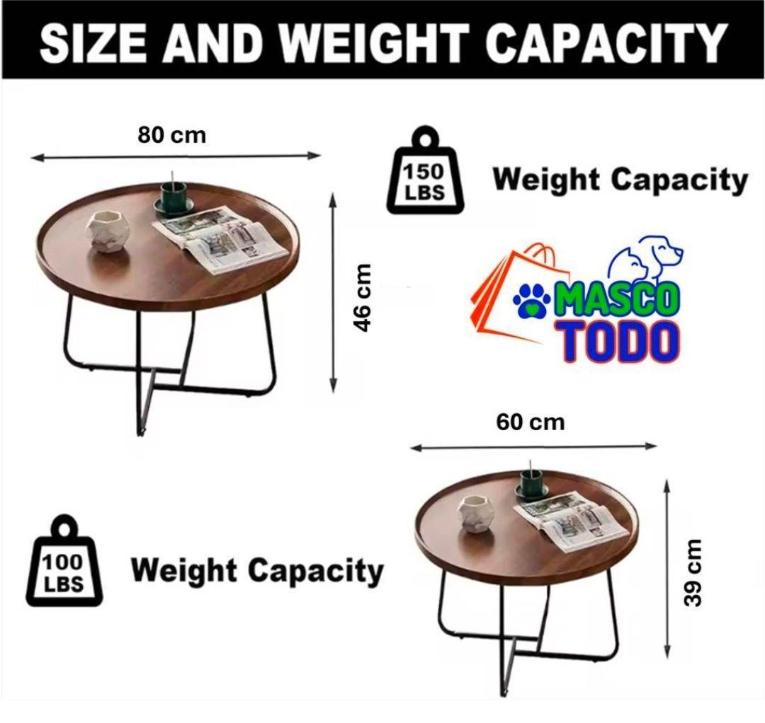 Juego Mesas Centro Redonda Living Madera Moderna 80cm y 60cm-5