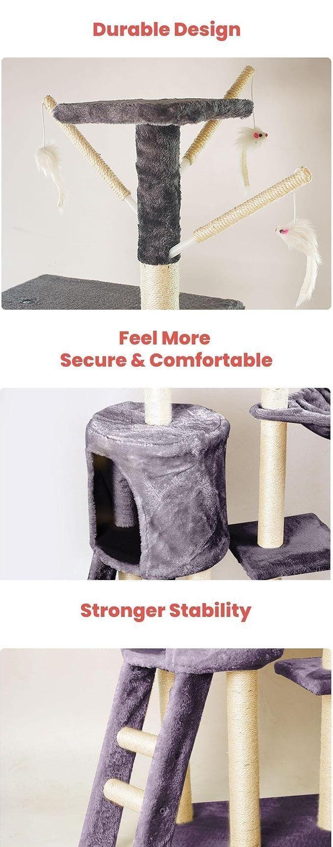 Torre Rascador para Gatos Hamaca Juguetes Multinivel 138cm Casa de Michis Multifuncional-4