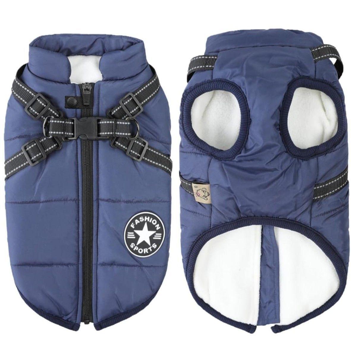 Parka Chaqueta Impermeable para Mascotas Perros Talla L Azul con Arnés-4