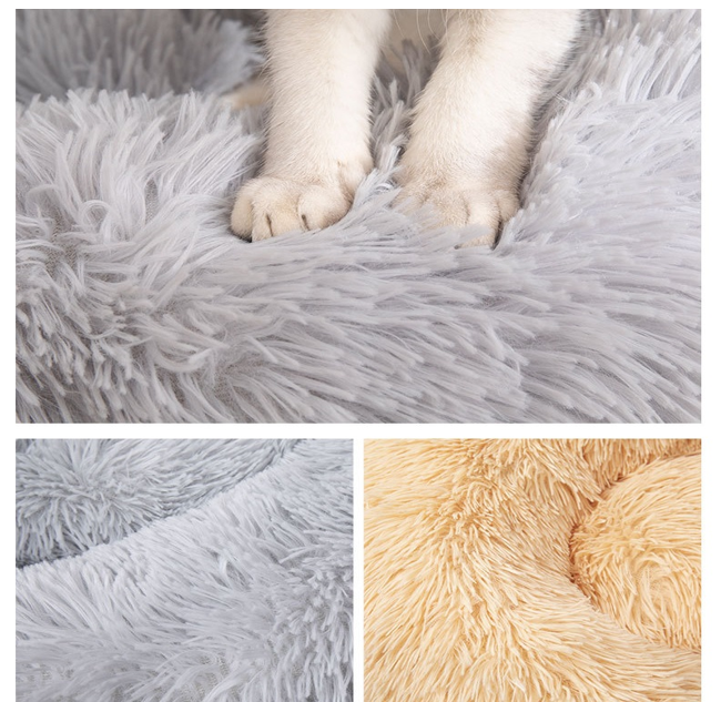 Cama Antiestrés de Felpa Suave Redonda para Mascotas Perros Gatos 80cm x 80cm-3