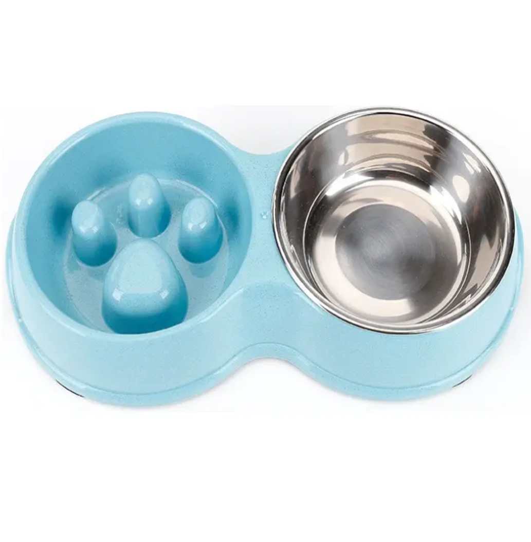 Plato Comida Anti-ansiedad Azul Mascota Perro Gato-0