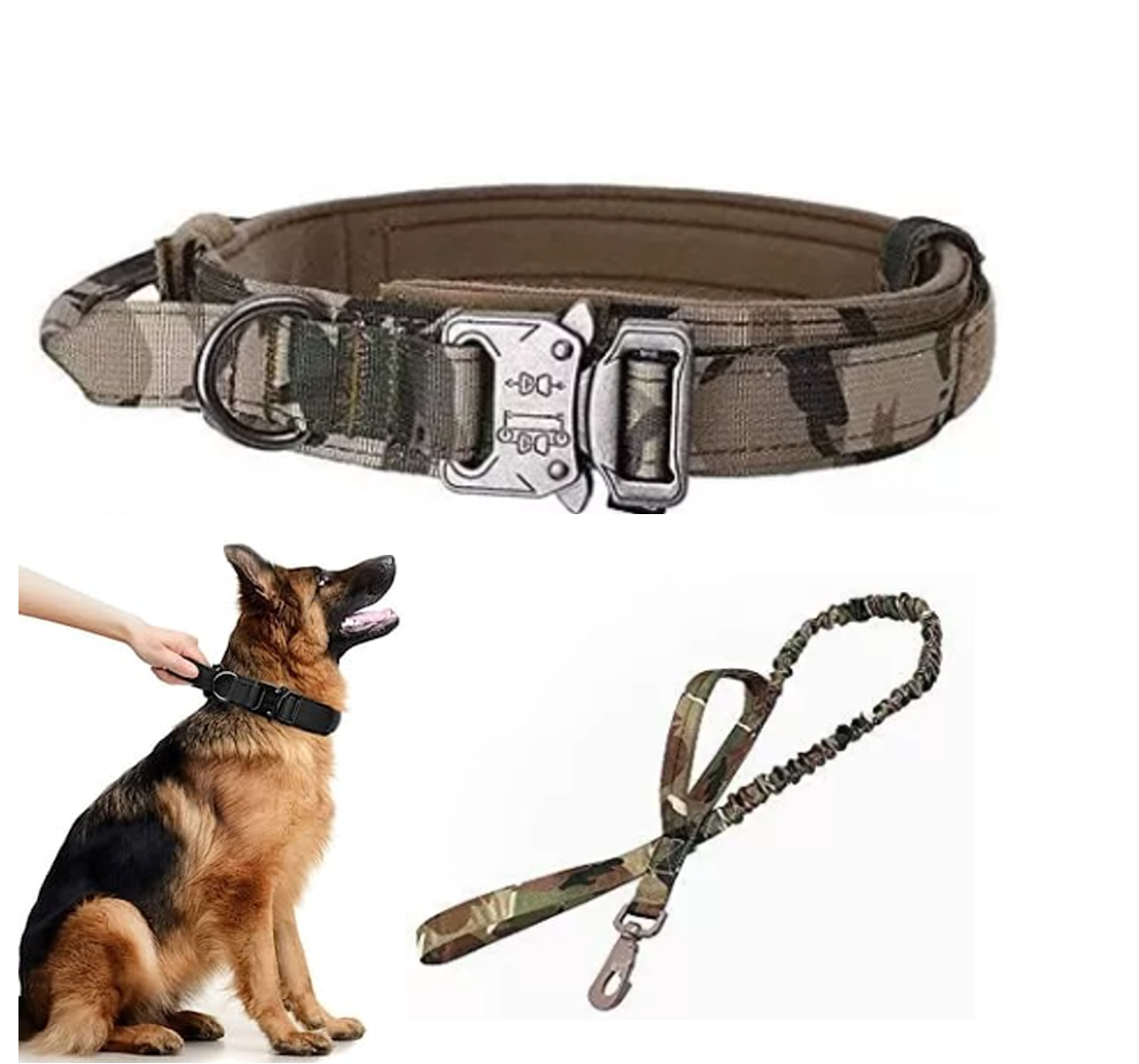 Collar Táctico con Correa Talla L Camuflaje Militar para Mascotas Perros -0