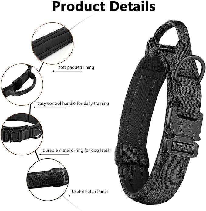Collar Táctico con Correa Talla XL Negro Perro Mascotas-2