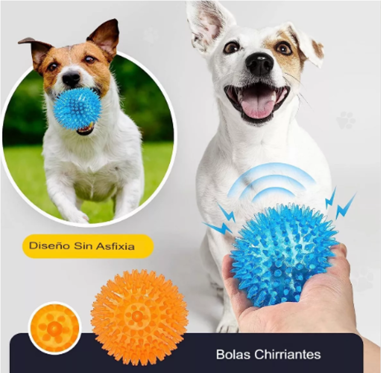 Set 3 Pelotas Juguete Luz y Sonido Mascotas Perros Gatos 7cm Pelotas Rechinantes-7