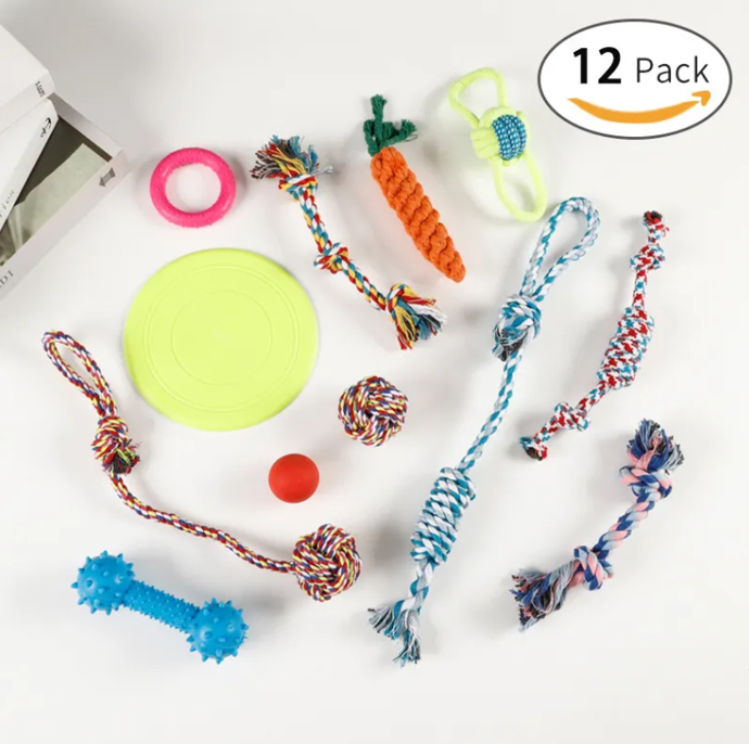 Set 12 Juguetes Mascotas Perro Bola Cuerdas Nudos Pollo-0