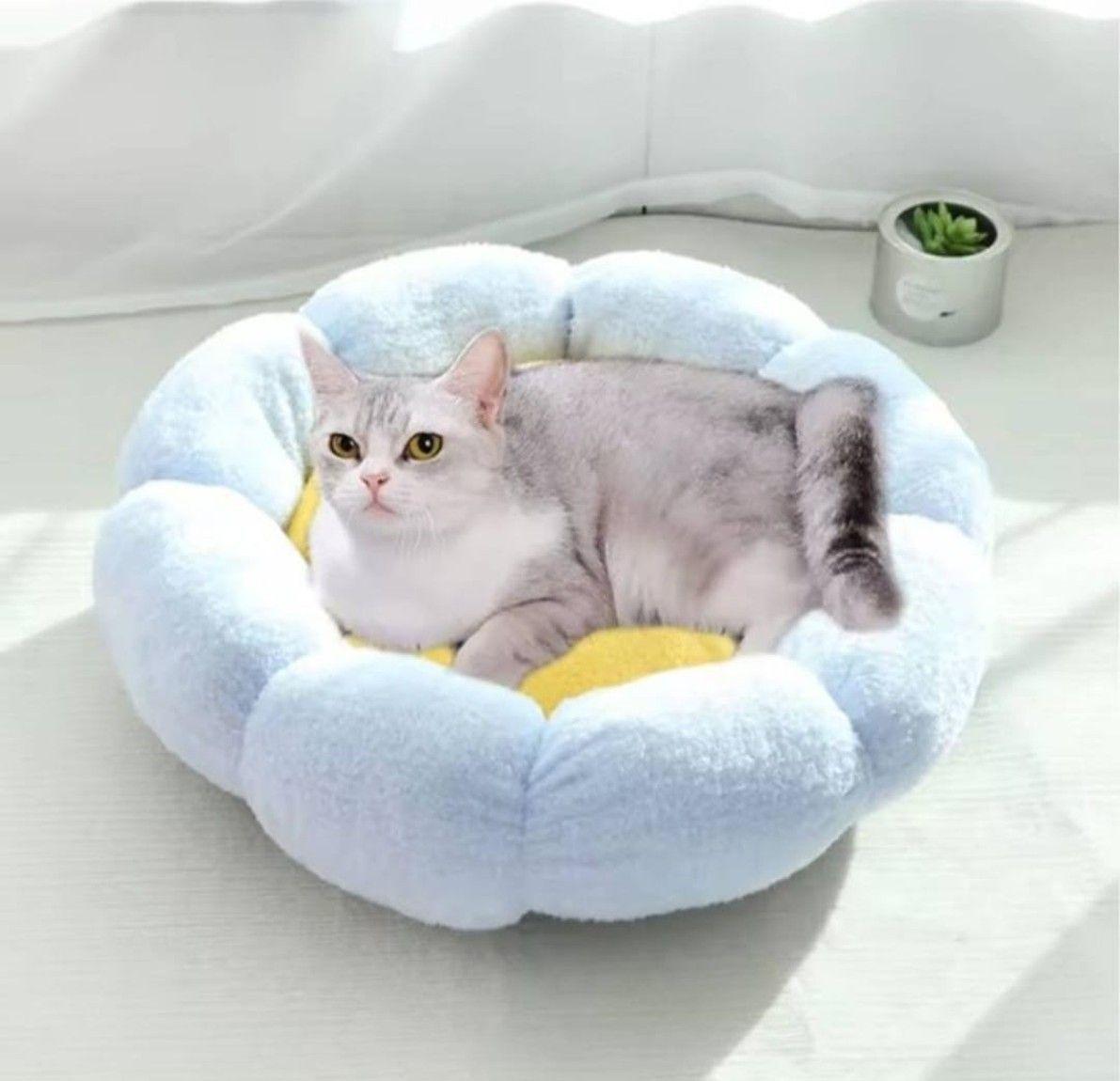 Cama Antiestrés para Mascotas Perros Gatos 55cm Flor Felpa-2