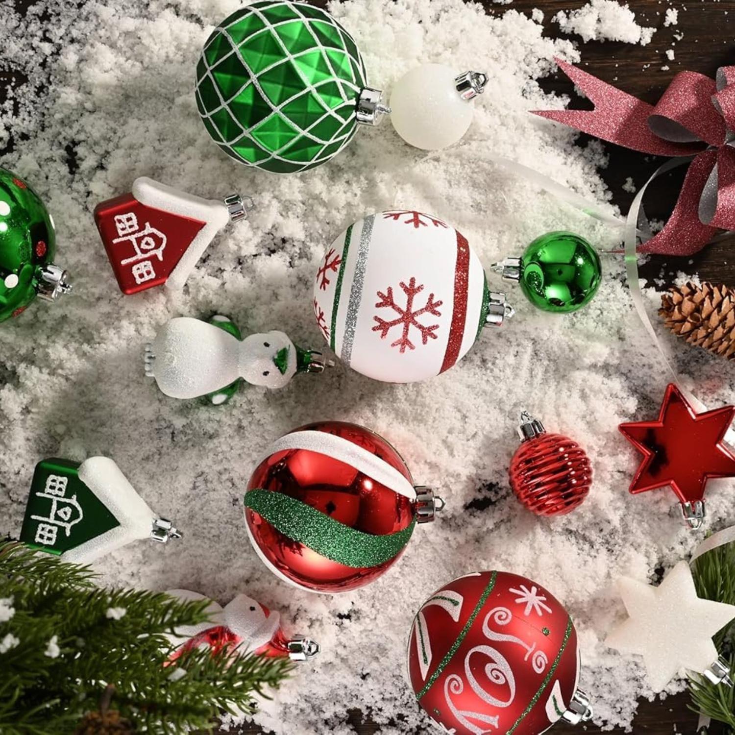 Set 60 adornos navideños blanco/rojo-2