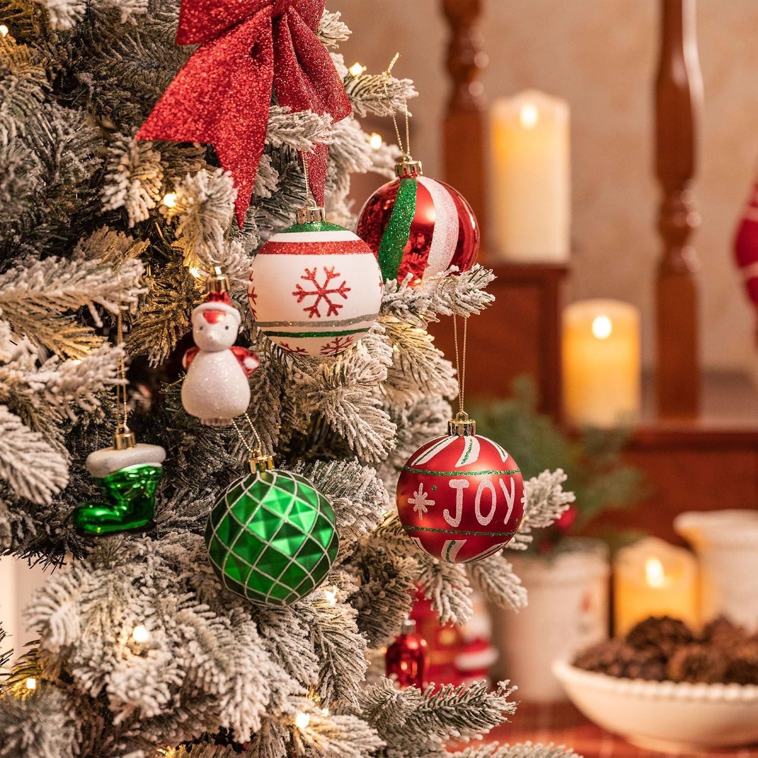 Set 60 adornos navideños blanco/rojo-4