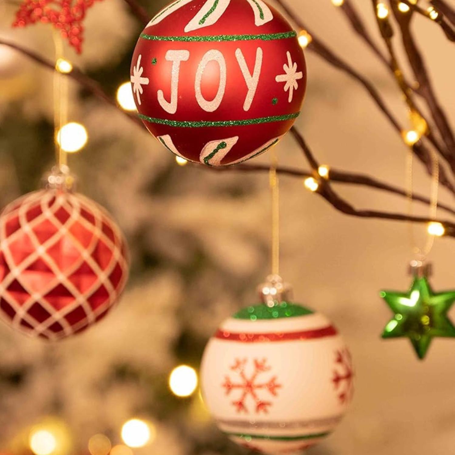 Set 60 adornos navideños blanco/rojo-5