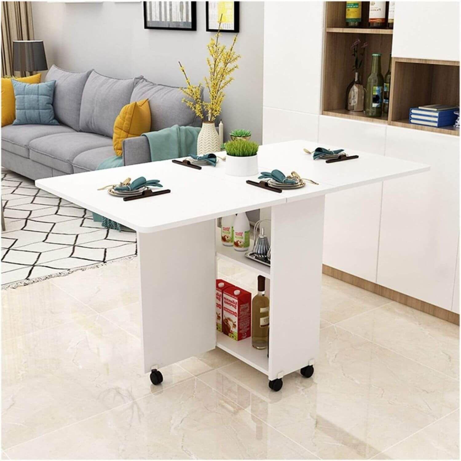 Mesa de comedor plegable blanco 140x80x77 cm-2