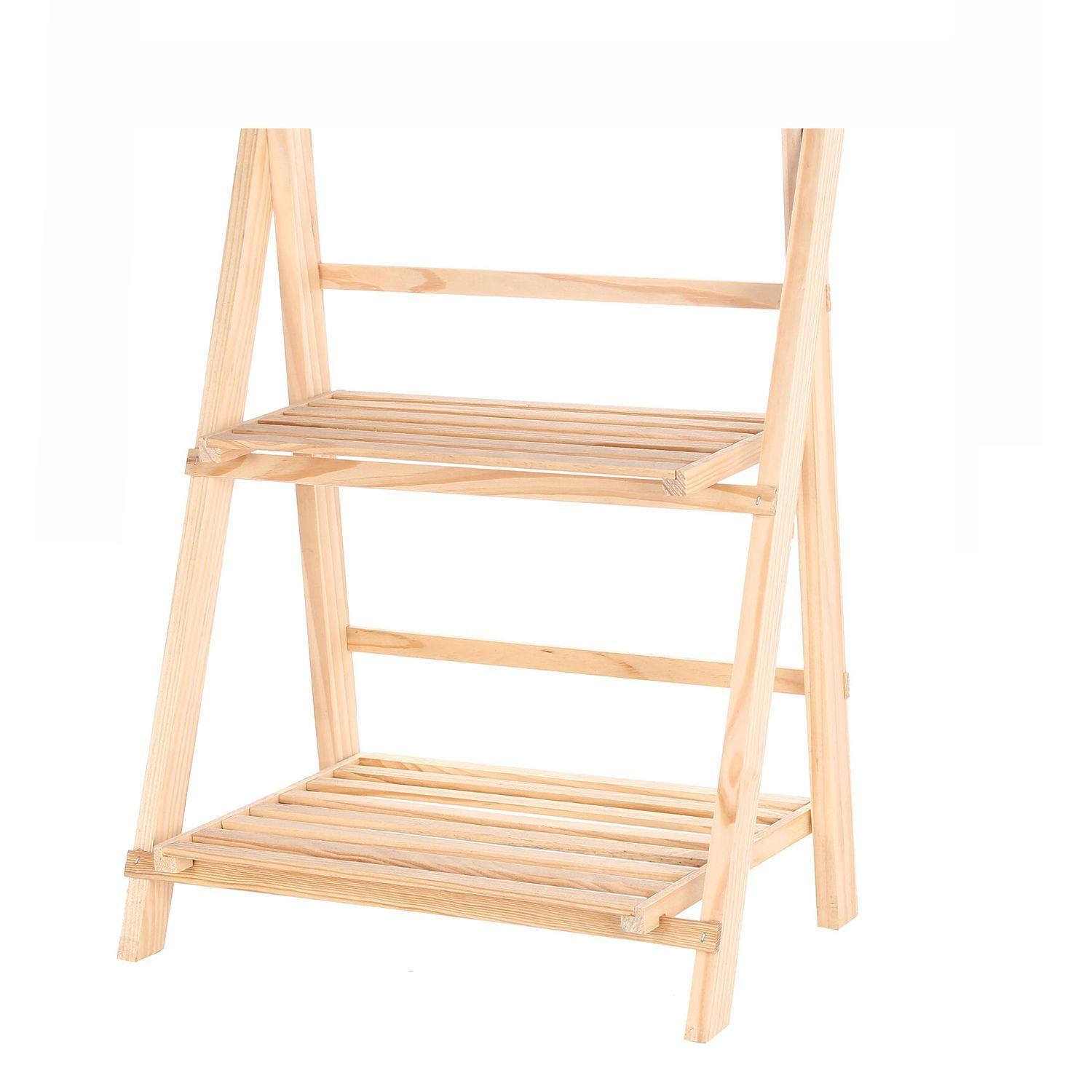 Estante plegable para plantas de madera 2 niveles natural-2