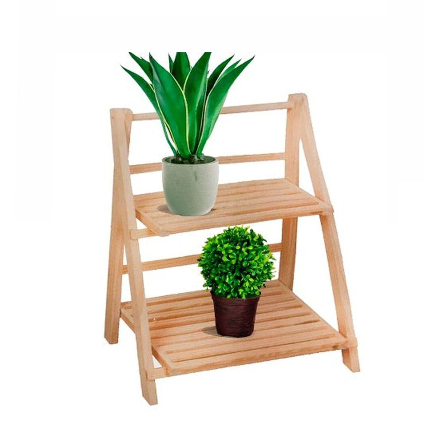 Estante plegable para plantas de madera 2 niveles natural-0