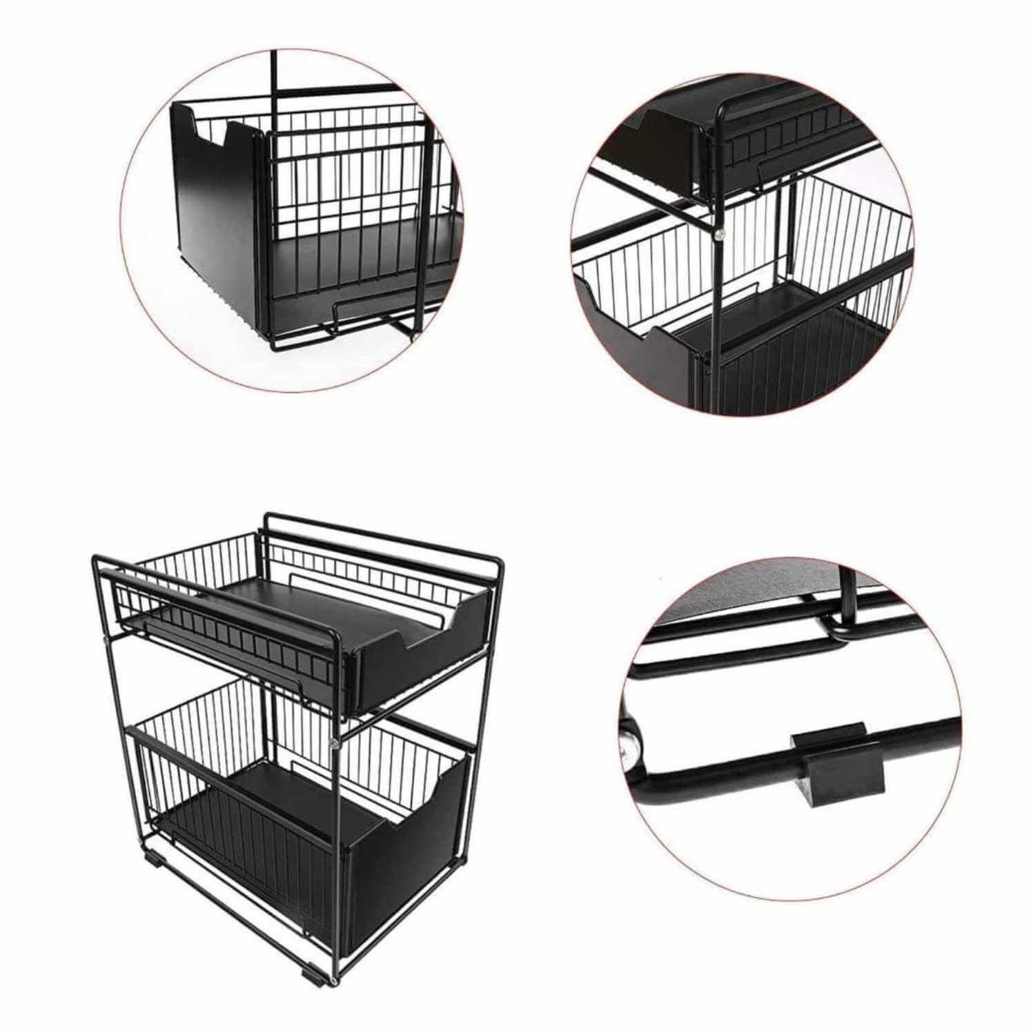 Organizador cesta de cocina y baño 2 niveles negro-2