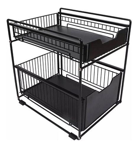 Organizador cesta de cocina y baño 2 niveles negro-7