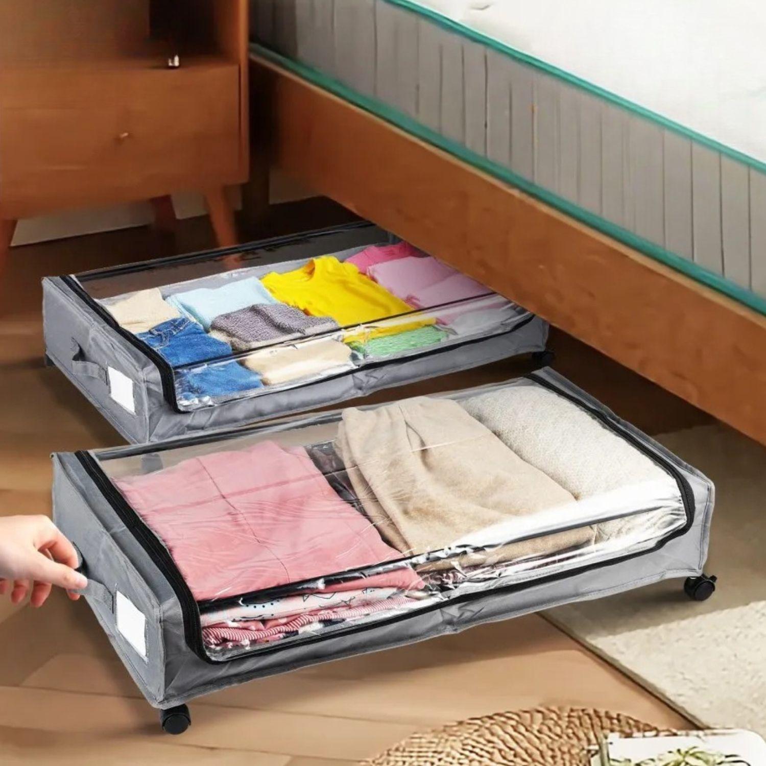 Organizador bajo cama con ruedas gris-5