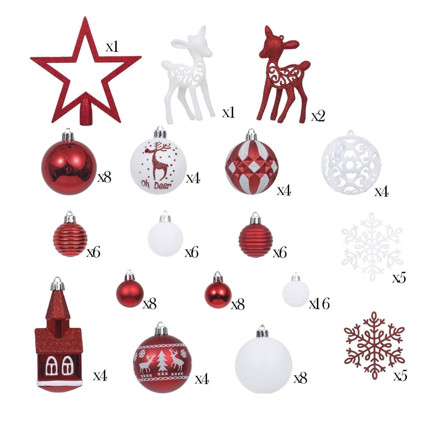 Set 100 adornos navideños rojo/blanco-2