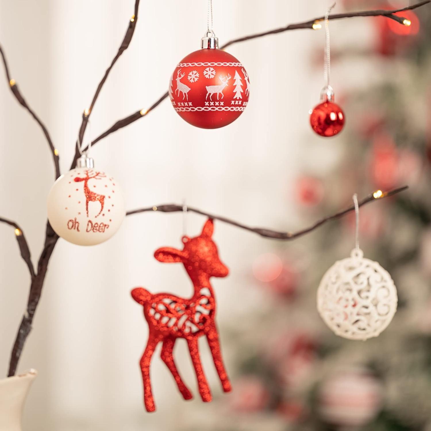 Set 100 adornos navideños rojo/blanco-4