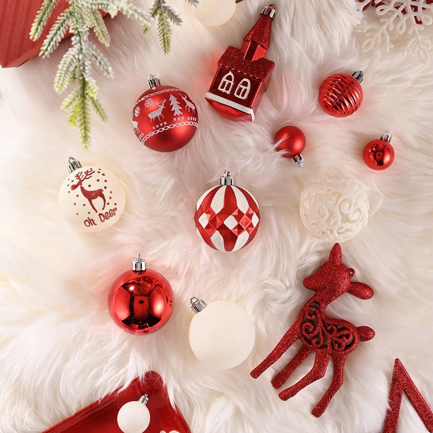 Set 100 adornos navideños rojo/blanco-5