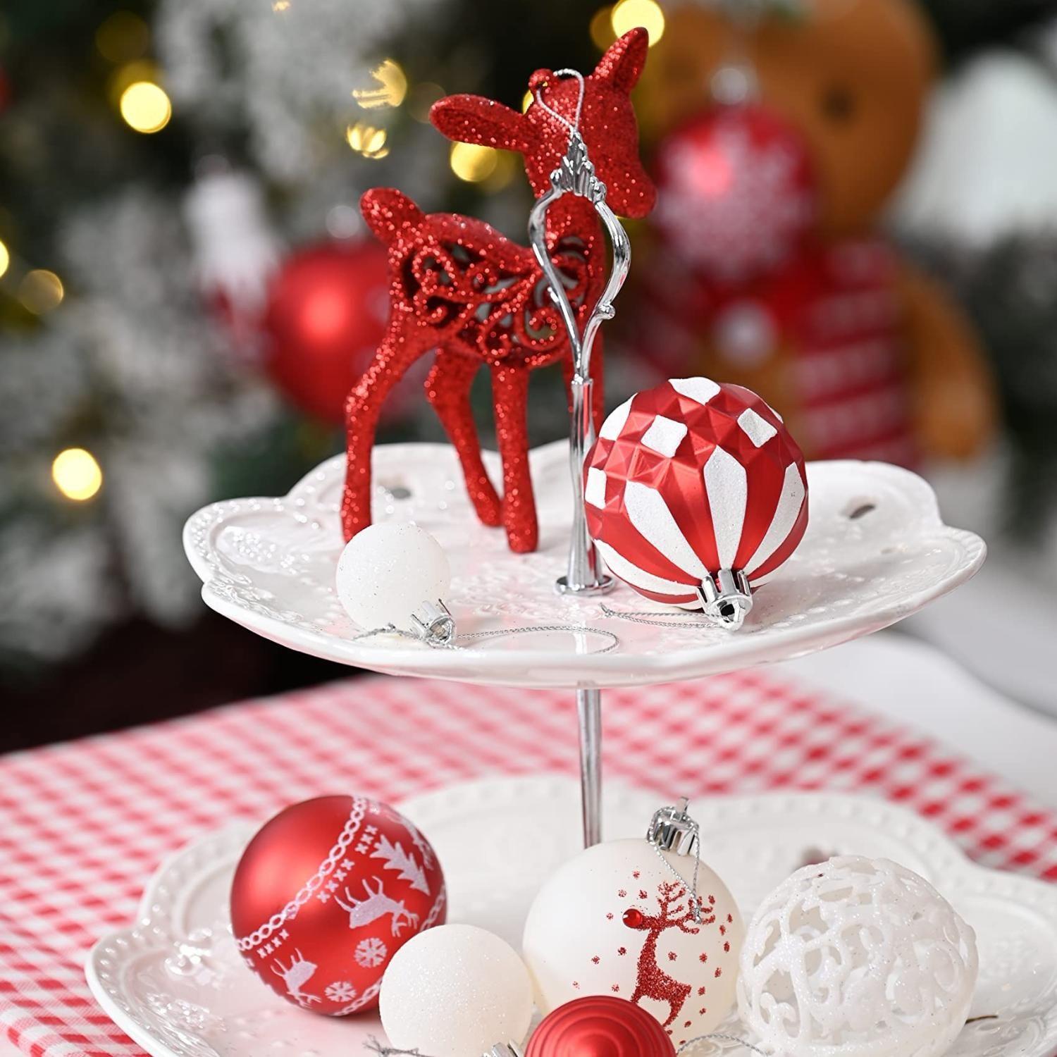 Set 100 adornos navideños rojo/blanco-6