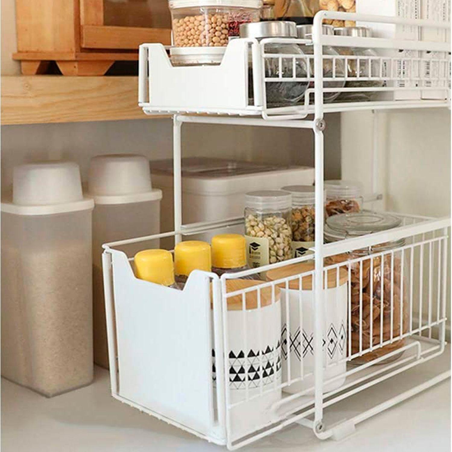 Organizador cesta de cocina y baño 2 niveles blanco-2