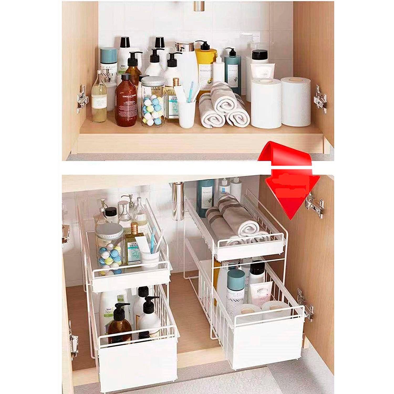 Organizador cesta de cocina y baño 2 niveles blanco-3