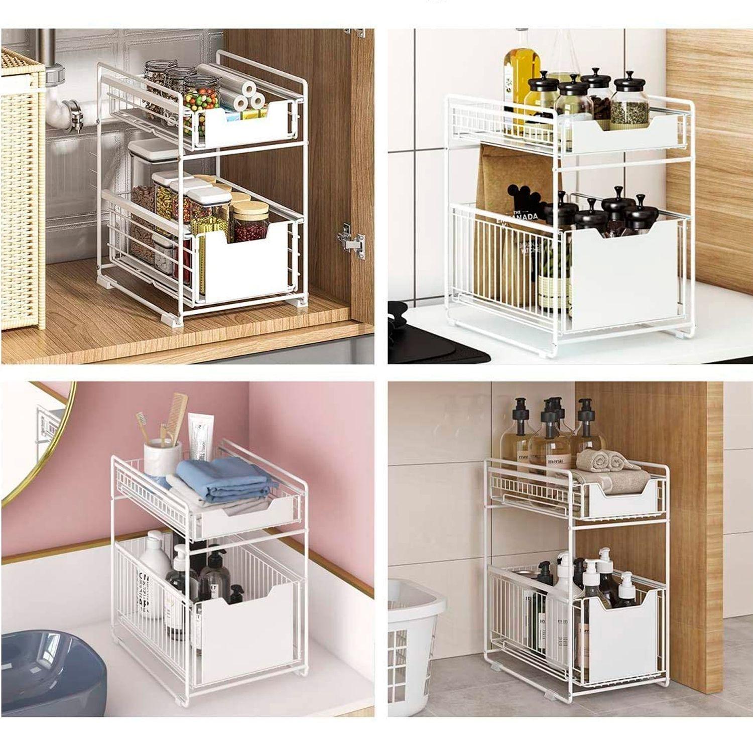 Organizador cesta de cocina y baño 2 niveles blanco-4