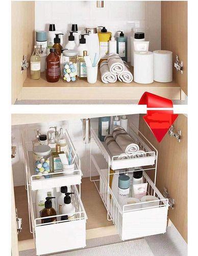 Organizador cesta de cocina y baño 2 niveles blanco-8