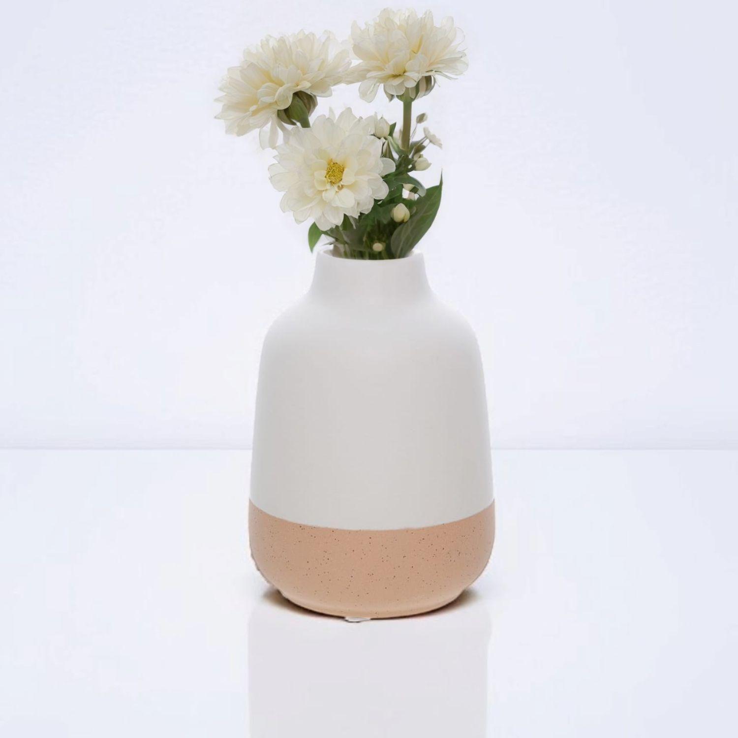 Florero de Cerámica 14 cm blanco/beige-3