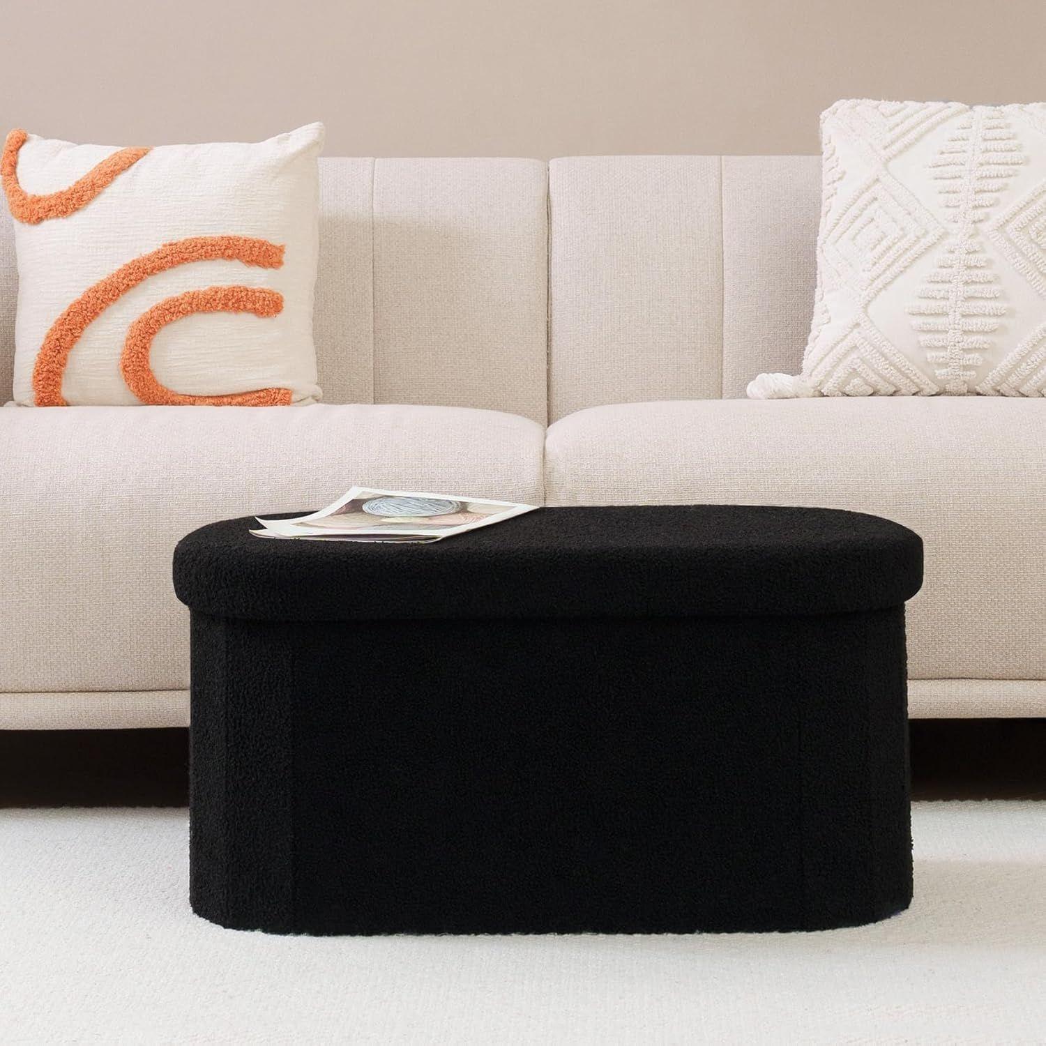 Baúl plegable ovalado bouclé negro-2