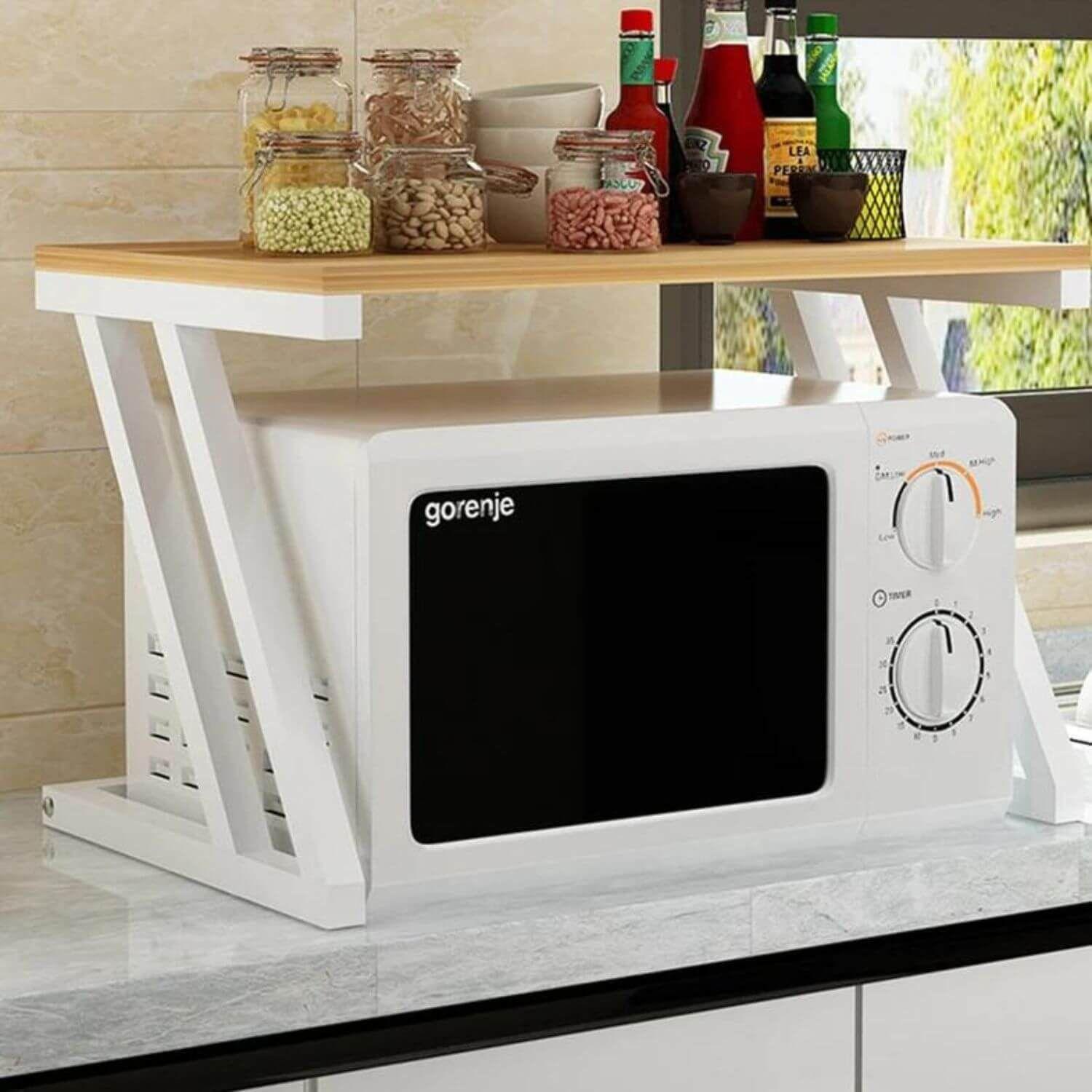 Estante organizador microondas madera blanco/natural 38x57x38 cm-2