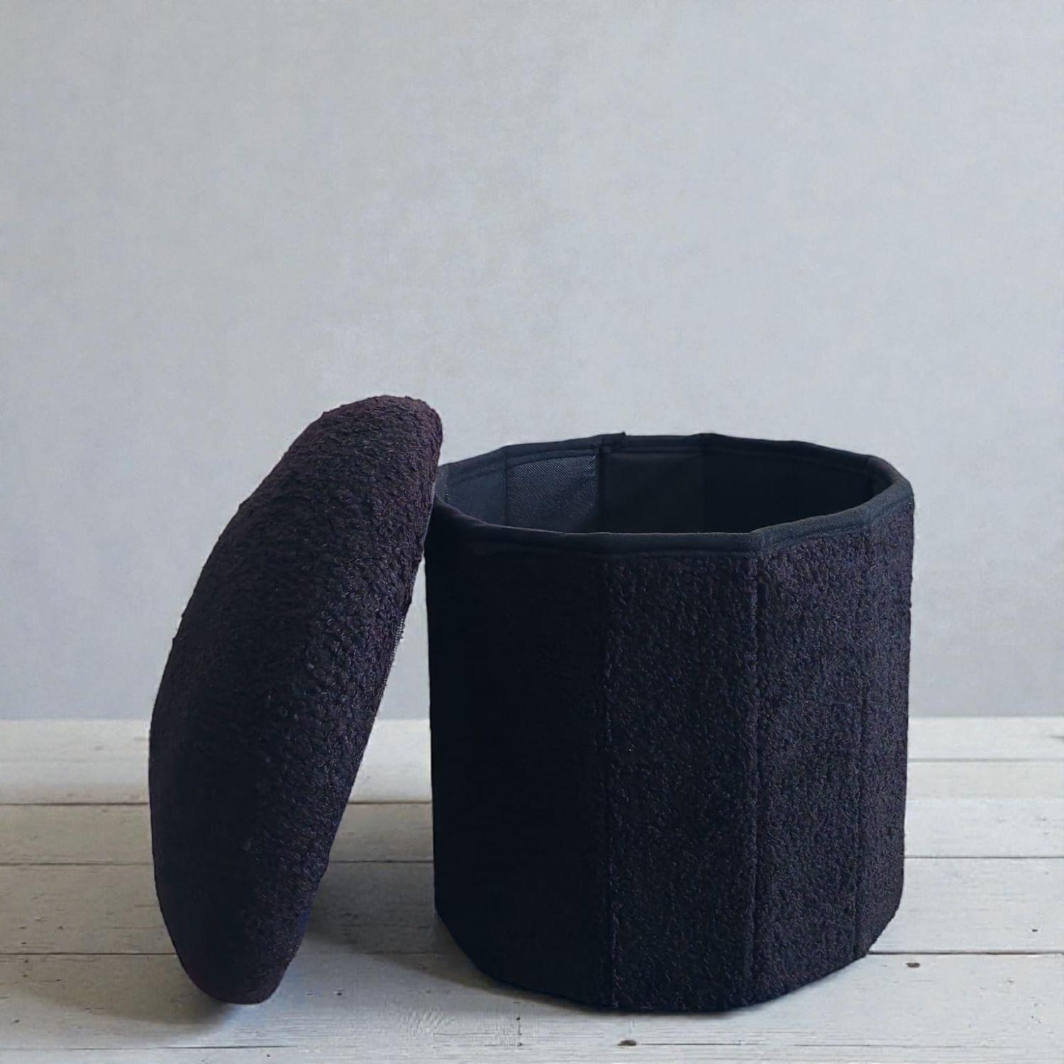 Puff baúl redondo bouclé-4