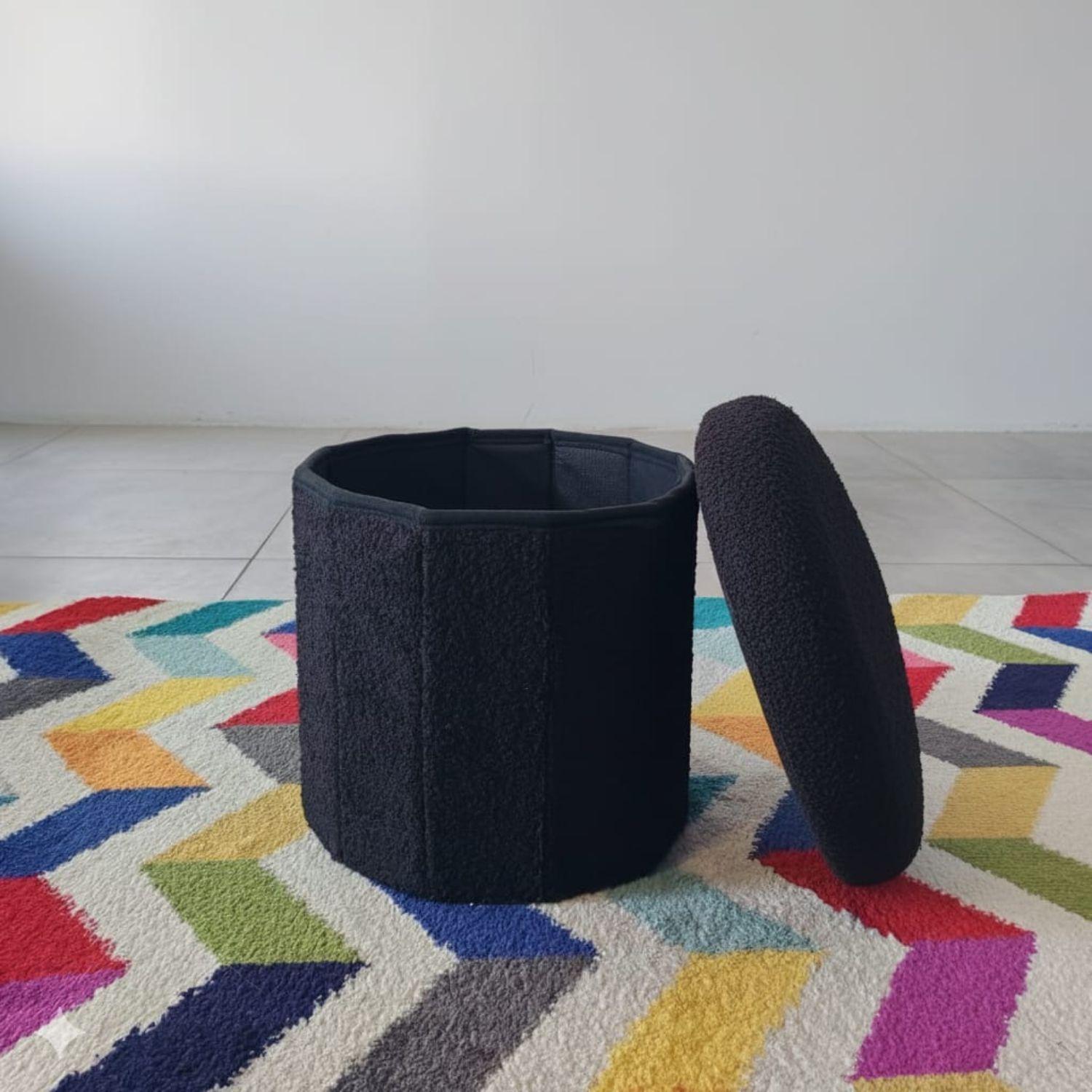 Puff baúl redondo bouclé-5