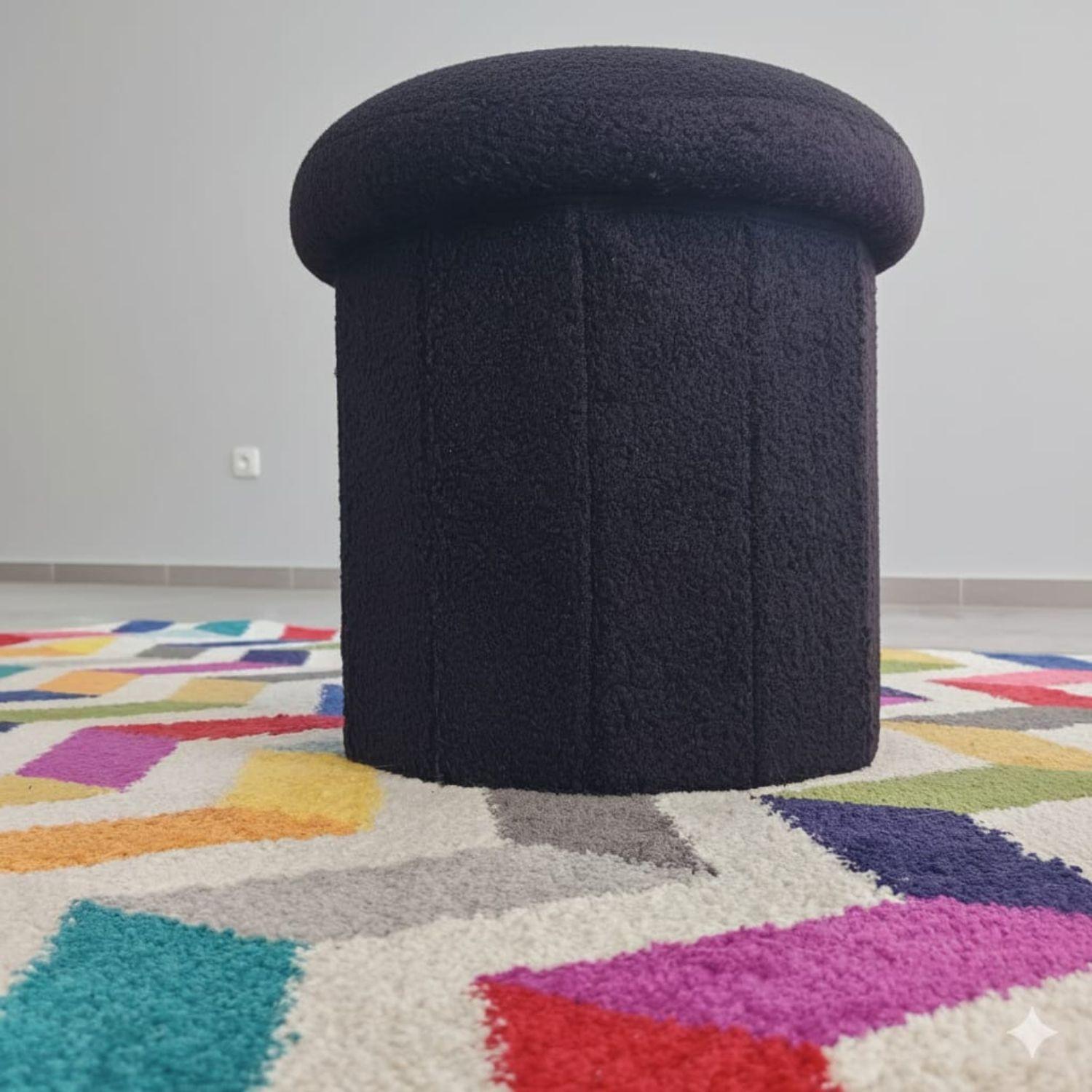 Puff baúl redondo bouclé-6