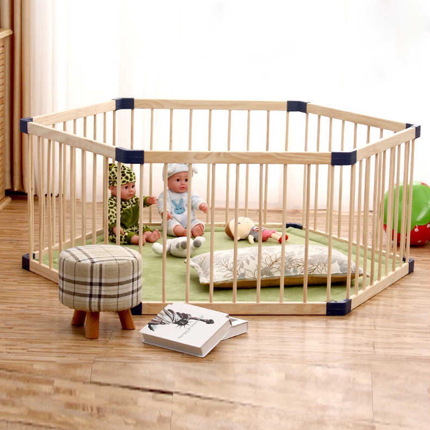Corral portátil de madera hexagonal para niños-2